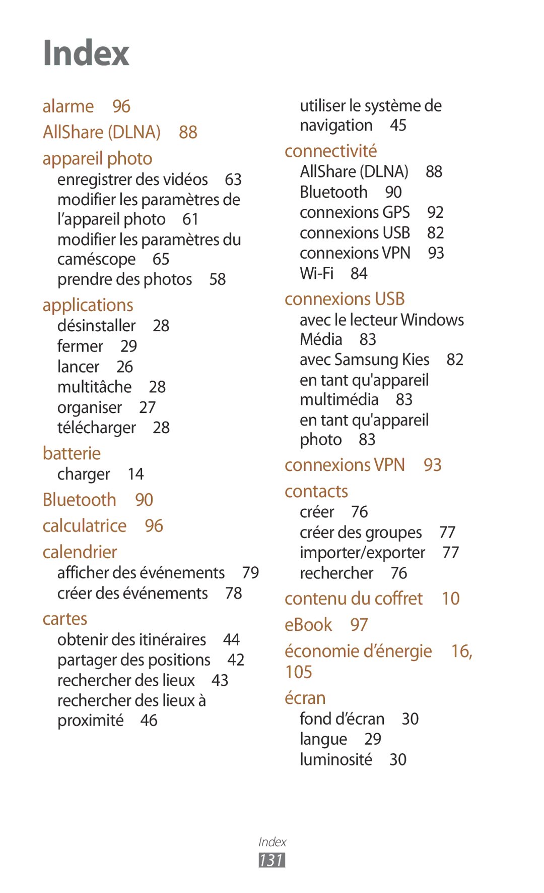 Samsung GT-P7510FKDXEF Charger , Avec le lecteur Windows Média , Rechercher , Fond d’écran 30 langue 29 luminosité , 131 